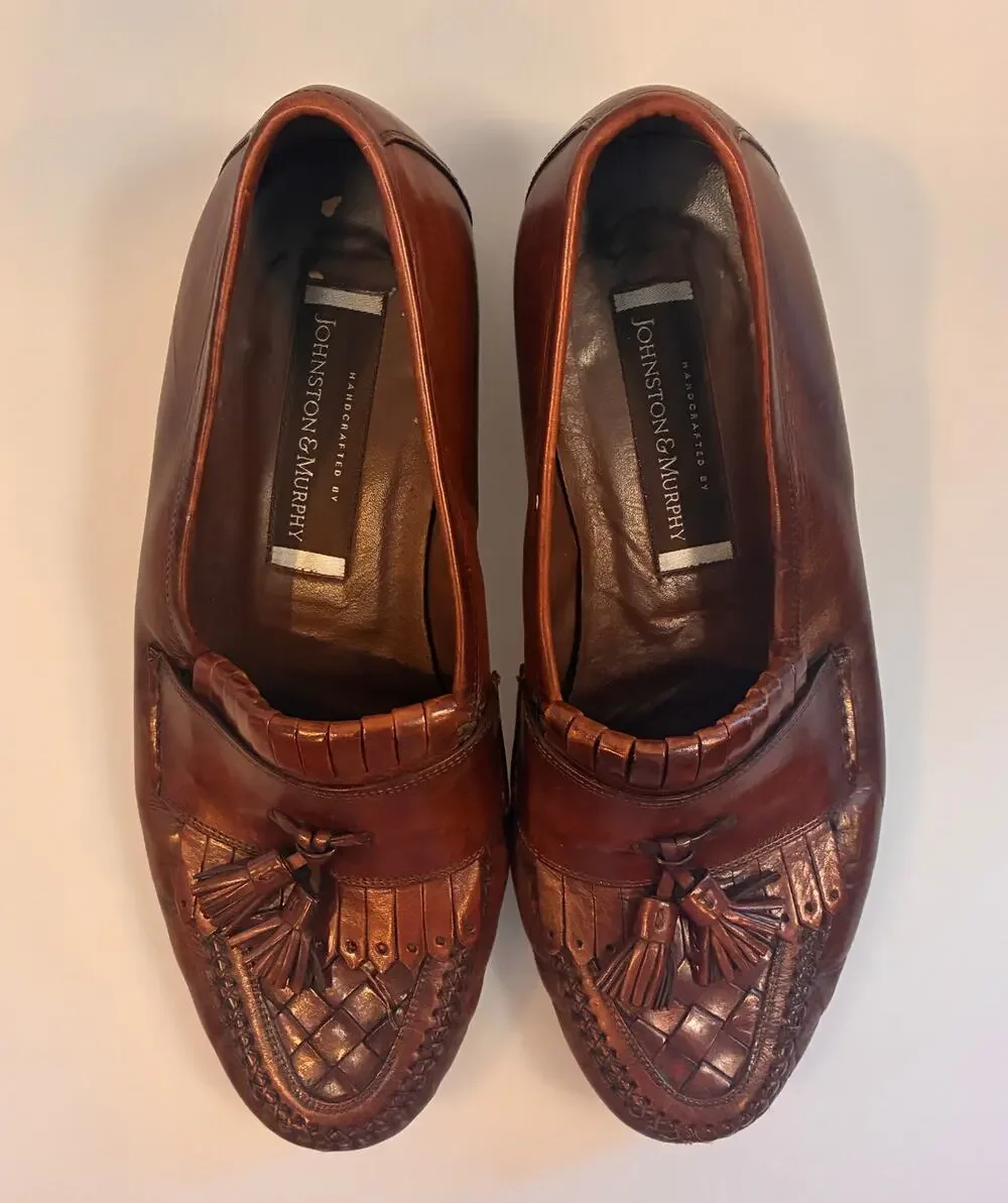 Johnston & Murphy Handcrafted Brown Leather Kiltie Tassel Loafers Men's ~8-8.5